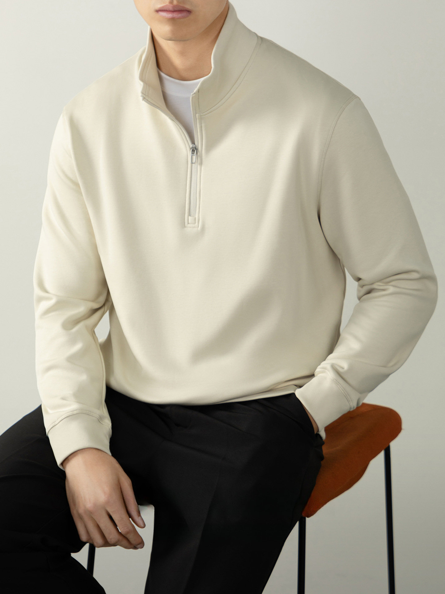 高級柔感| 鎖溫賽紡抓絨拉鍊男士衛衣長袖秋冬保暖通勤立領上衣