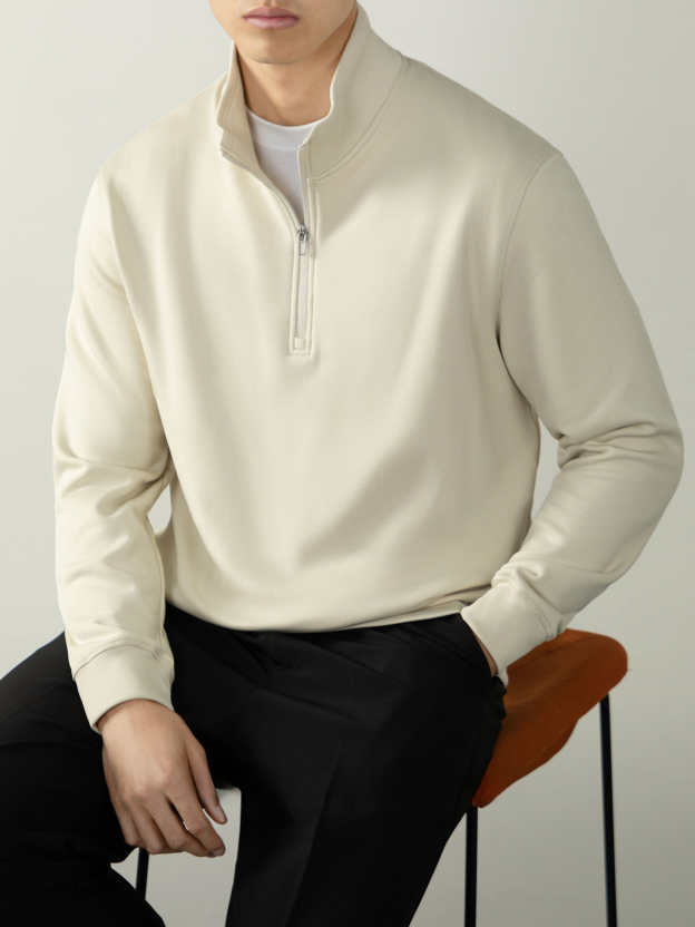 高級柔感| 鎖溫賽紡抓絨拉鍊男士衛衣長袖秋冬保暖通勤立領上衣