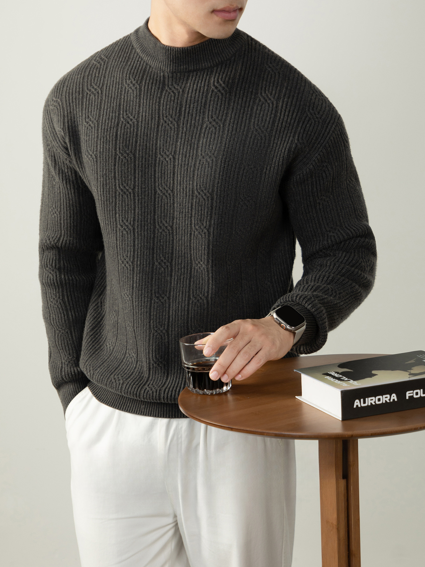 羊毛萊賽爾半高領毛衣厚款高級提花肌理秋冬保暖針織衫