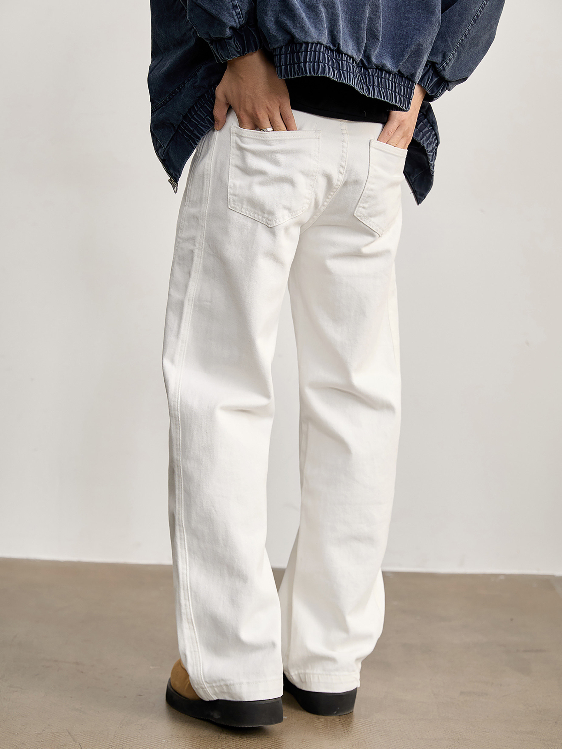 370g碳磨斜紋無彈布直筒牛仔褲男春季100純棉水洗休閒闊腿褲