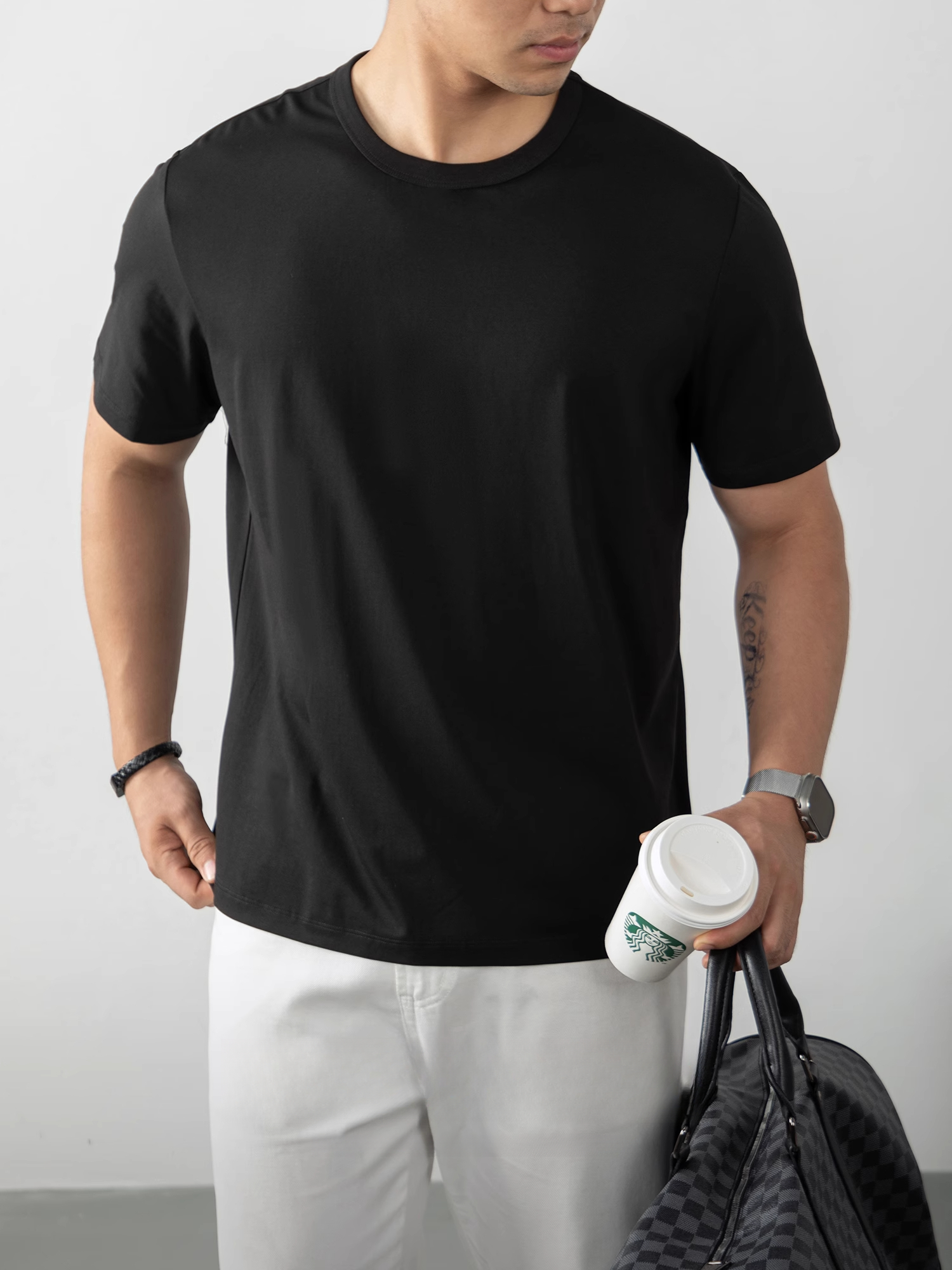 60S冰絲莫代爾棉短袖T恤男2025夏季薄款涼感寬鬆透氣速乾絲光棉