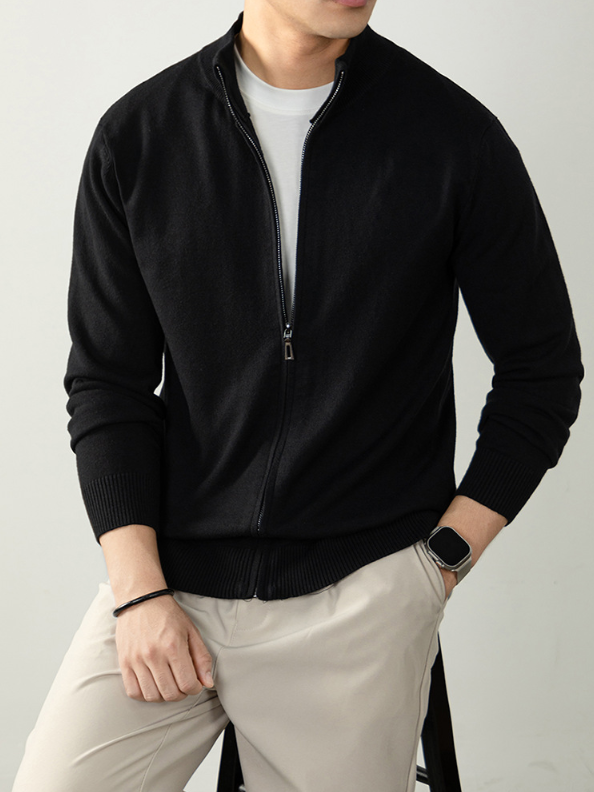 【羊毛莫代爾】針織衫開衫男拉鍊棒球領秋冬厚款毛衣外套高端商務