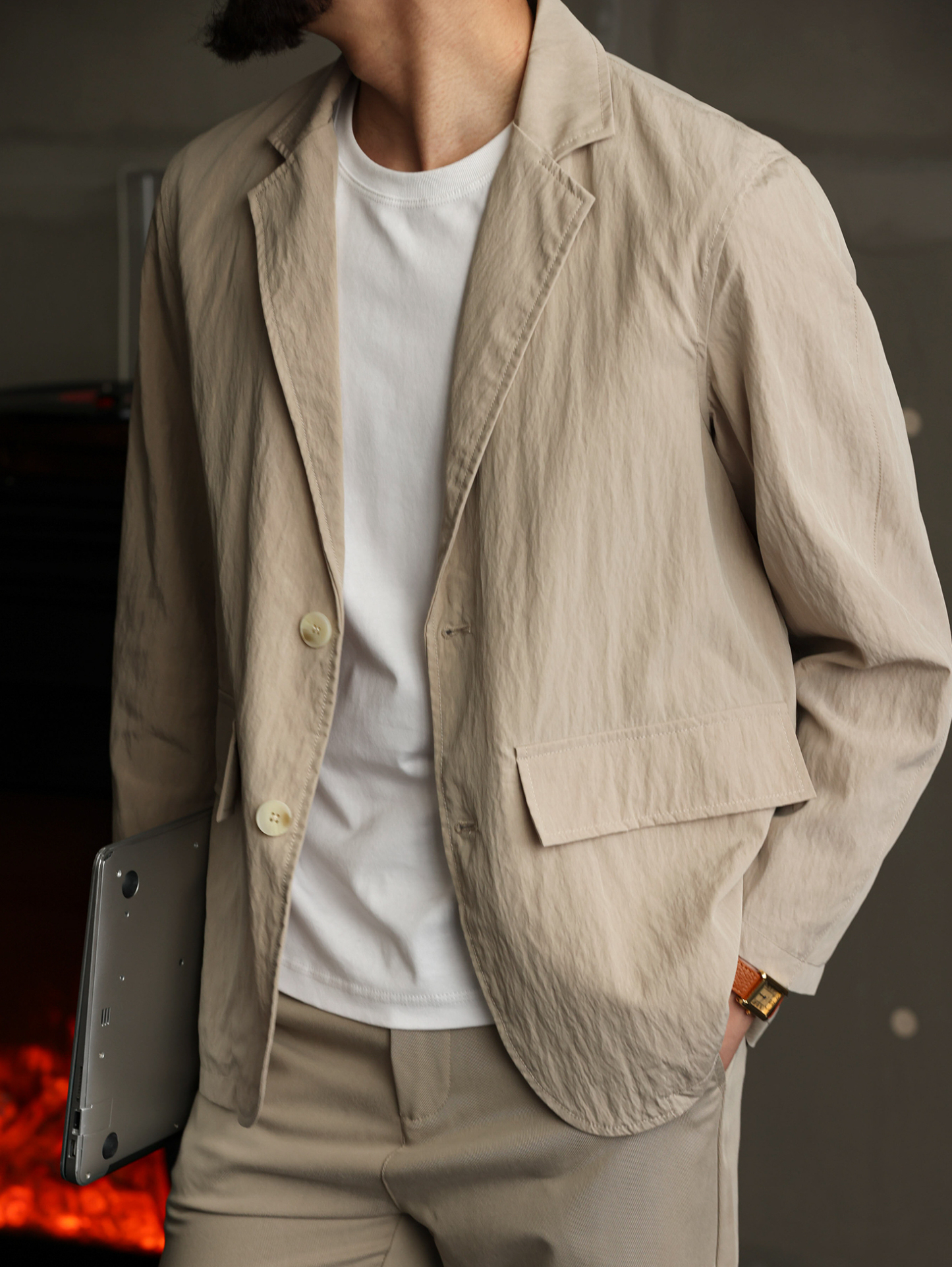 【輕薄零壓感】天絲抗皺肌理感西裝外套男士秋季休閒西服