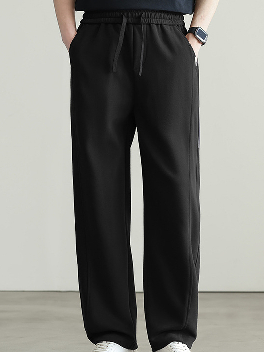 日系壓褶抽繩純色運動休閒褲男士2025夏季通勤寬鬆直筒新款衛褲男