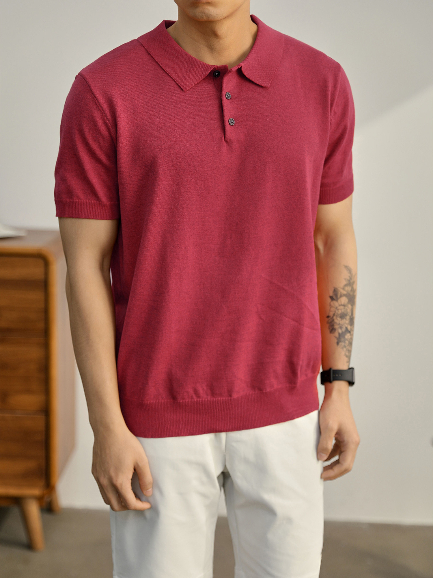 英倫風百搭針織短袖Polo衫透氣休閒羅紋底擺男士翻領保羅衫