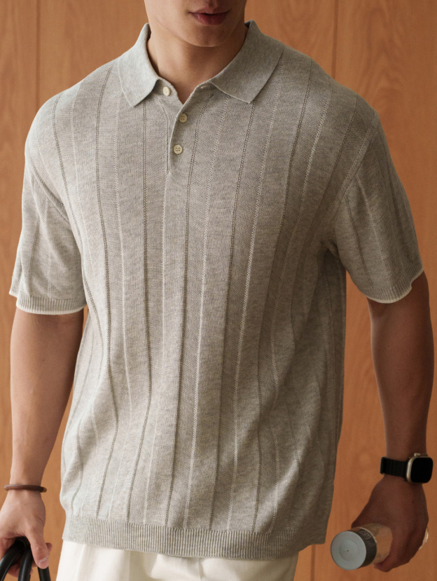 【旅行家系列】亞麻萊賽爾混紡鏤空針織polo衫男2026春季短袖T恤