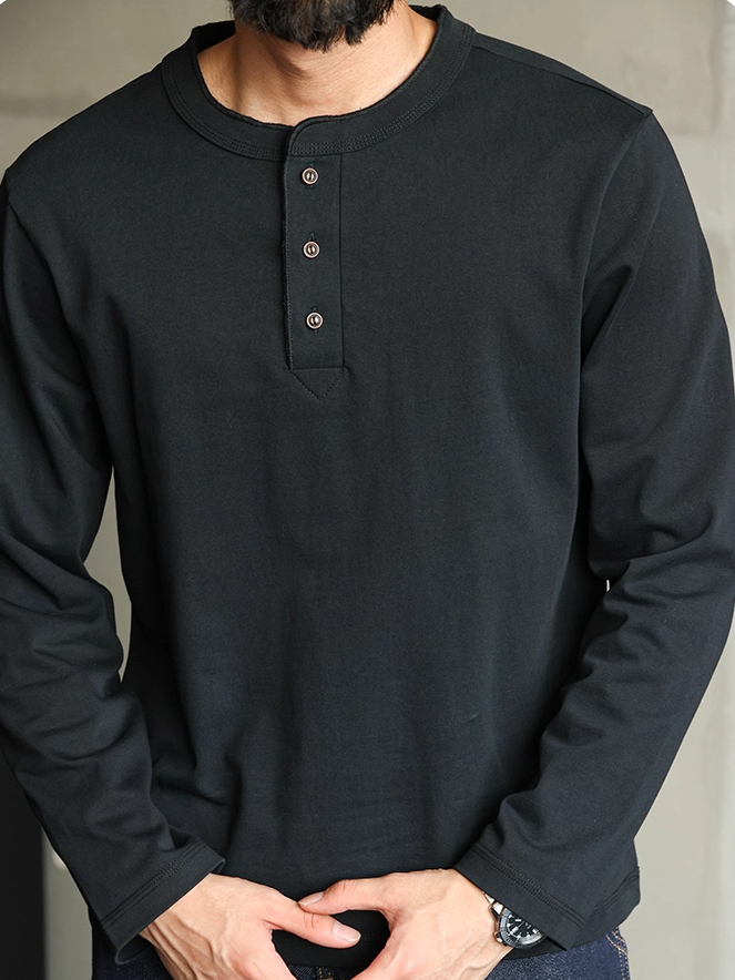 【CBD精英】純棉重磅320g美式亨利領長袖t恤男排扣秋季休閒打底衫