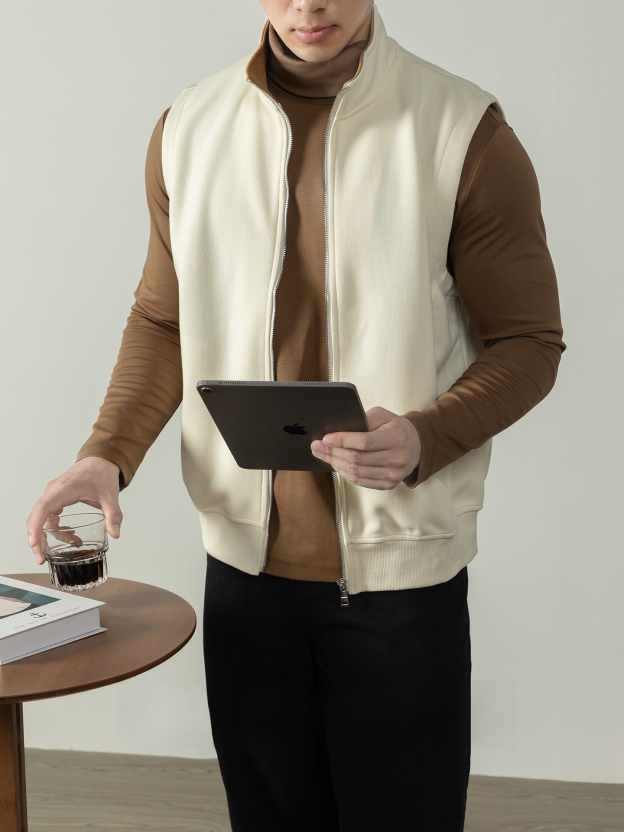 【淺奢老錢風】美式重磅360G棉感馬甲拉鍊外套無袖夾克運動坎肩男