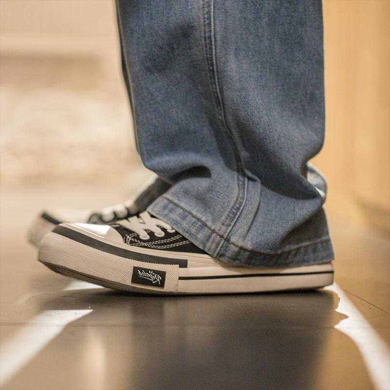 2023新款春季厚底帆布鞋男百搭休閑鞋潮流增高黑色低幫板鞋子-Retro's Wear