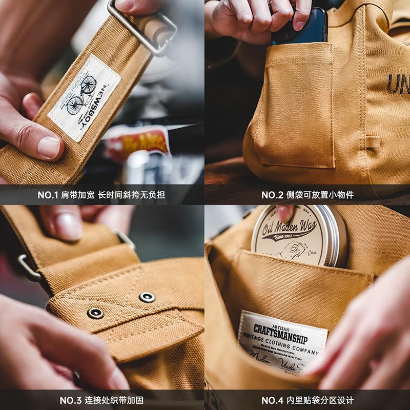 美式大容量斜挎報童包字母帆布機車電腦托特郵差包男-Retro's Wear