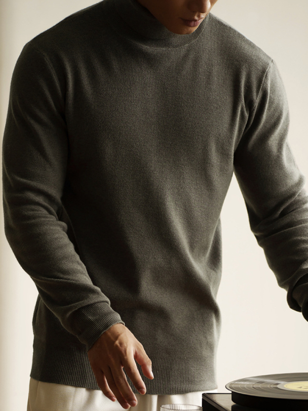 老錢風莫代爾混紡12針高領毛衣男2025秋冬新款慵懶休閒針織衫