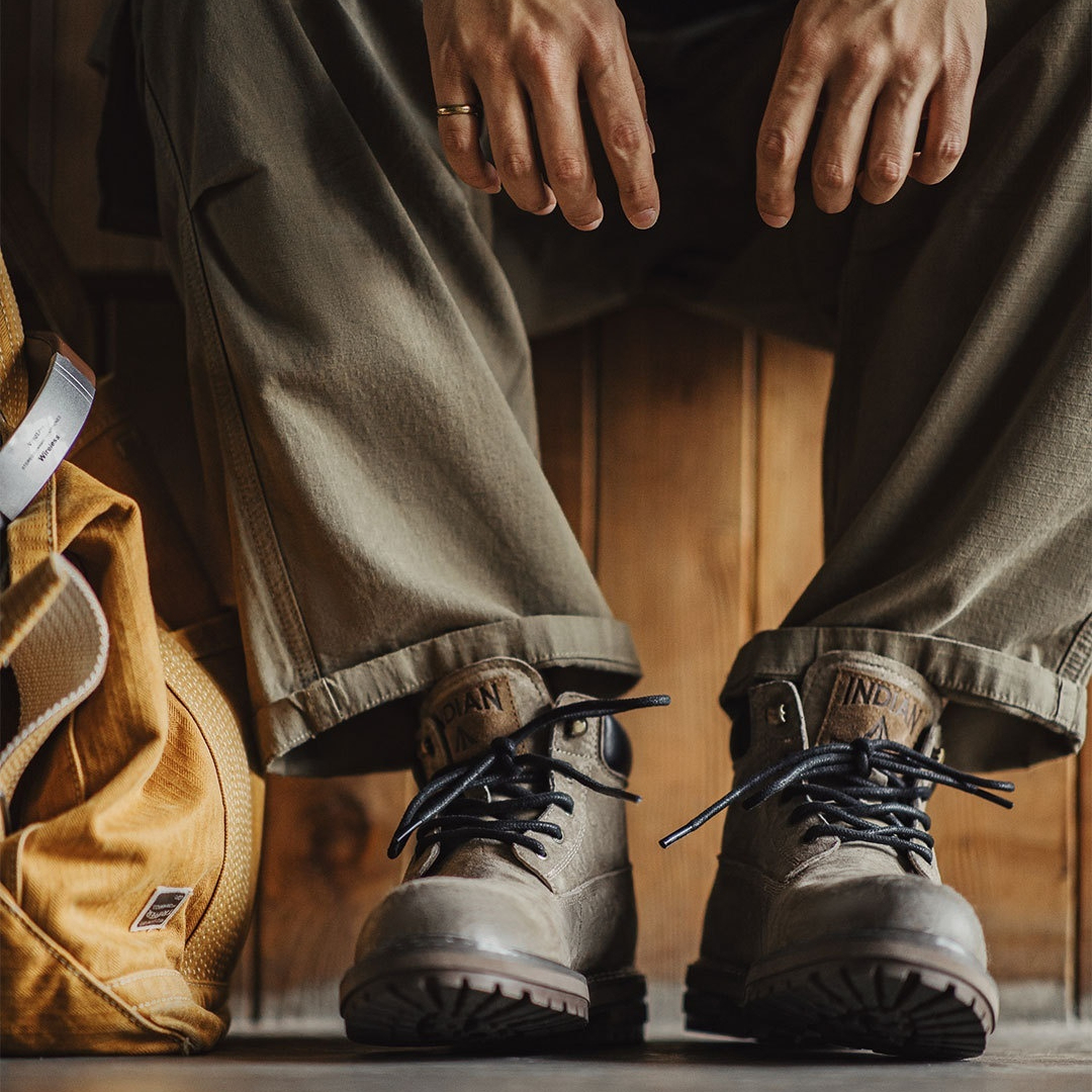 工裝靴男鞋秋冬新款美式復古真皮高級感棕色中幫休閒百搭靴子