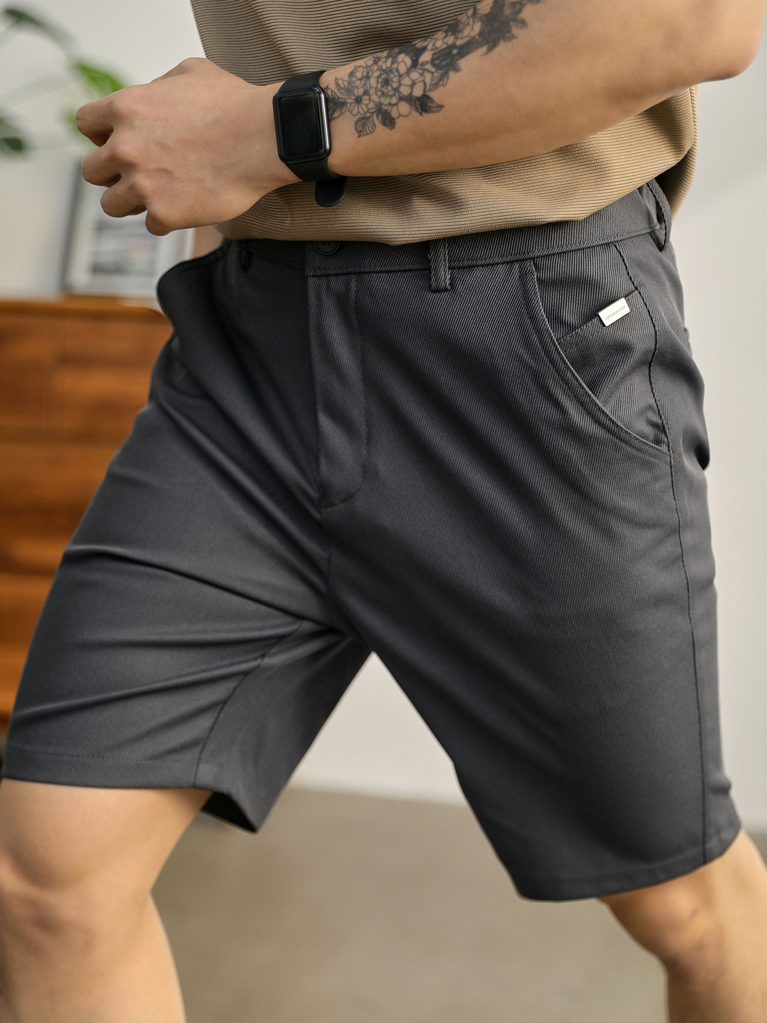 夏季輕熟風直筒短褲男士修身半鬆緊腰中褲涼爽透氣休閒褲子