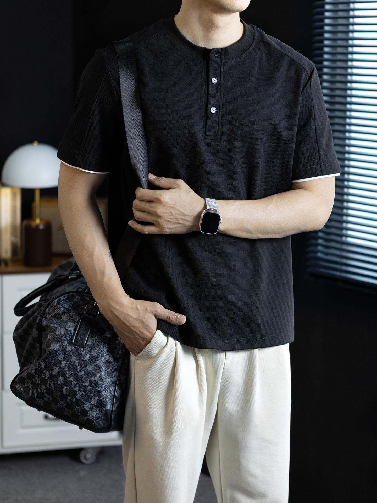 美式休閒風短袖男t恤撞色拼接假兩件polo衫夏季輕薄透氣半袖上衣