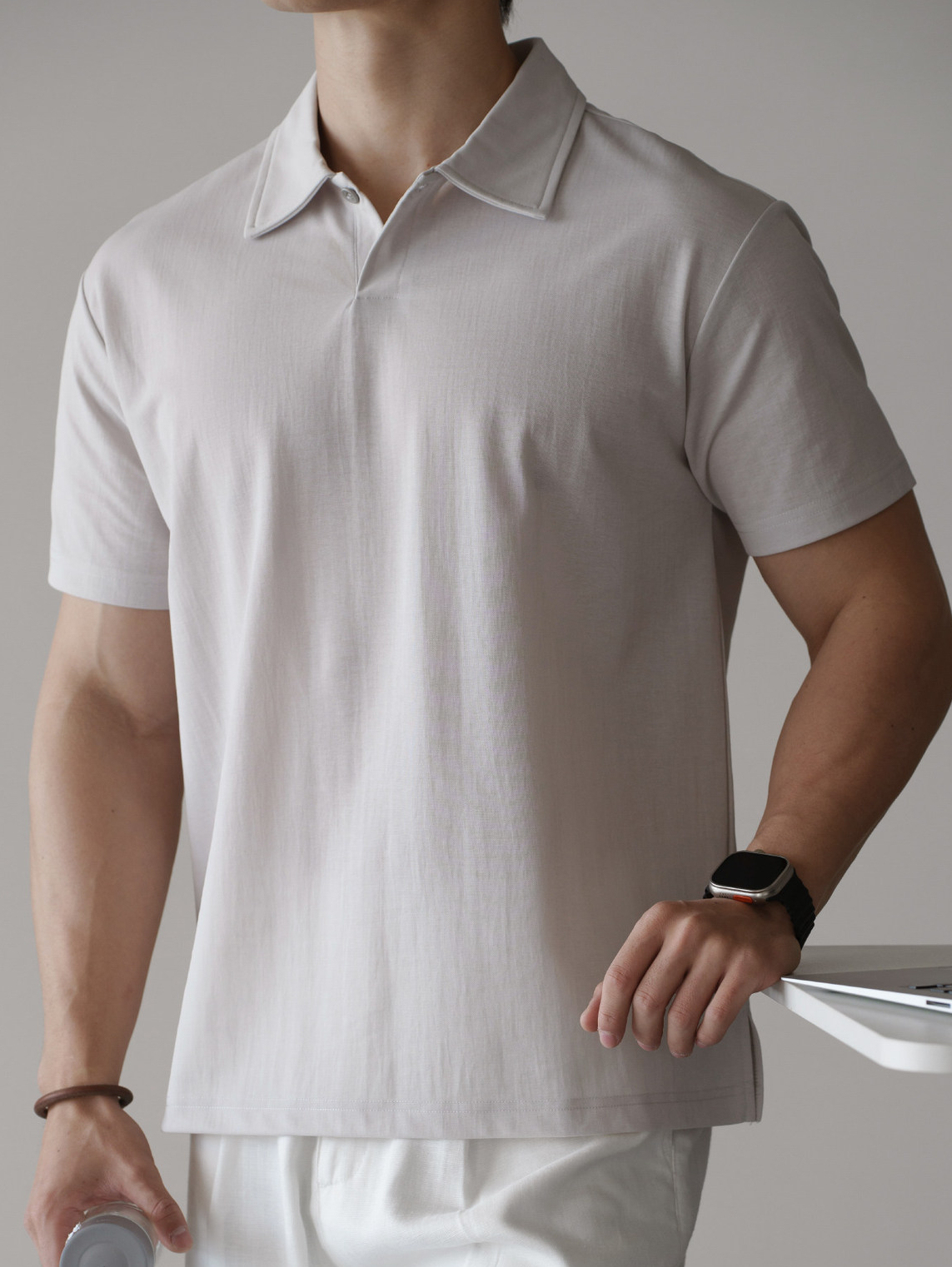 美式珠地棉混紡海鷗領短袖肌理polo衫2026春季新款易打理休閒T恤