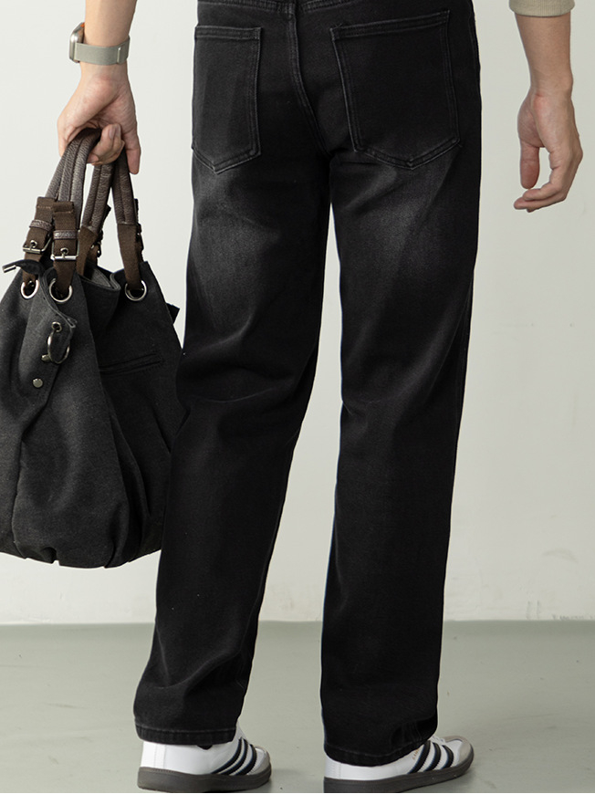 復古休閒風| 高級感石磨水洗通勤牛仔褲男微闊純色百搭直筒長褲