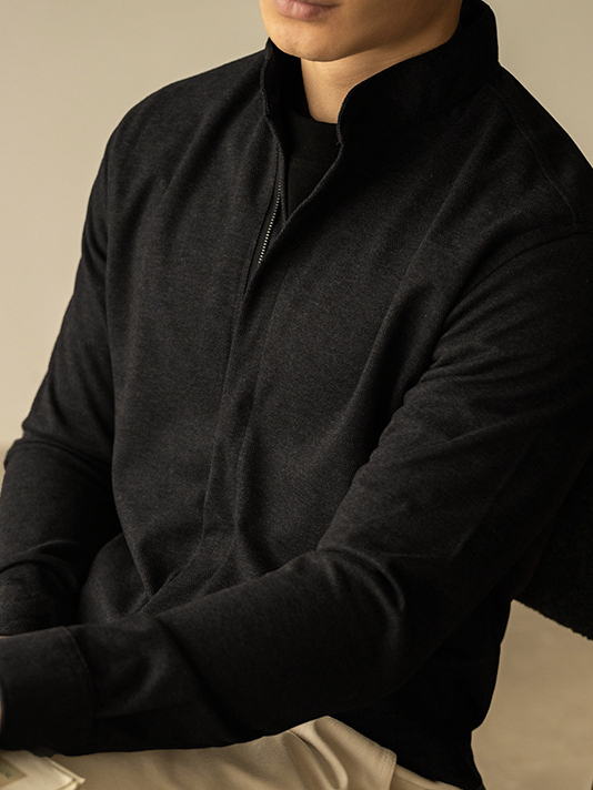 輕商務毛呢拉鍊長袖襯衫男士青年秋冬季新款修身休閒外套