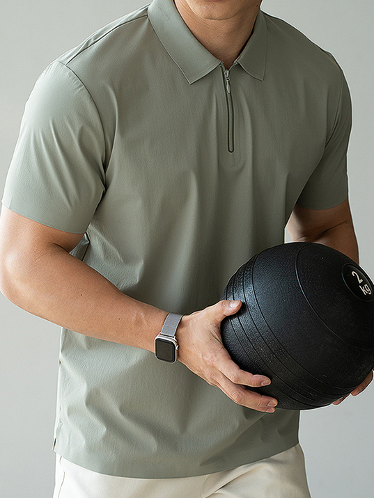 抗紫外線冰絲涼感半拉鍊運動短袖T恤男士夏季polo衫