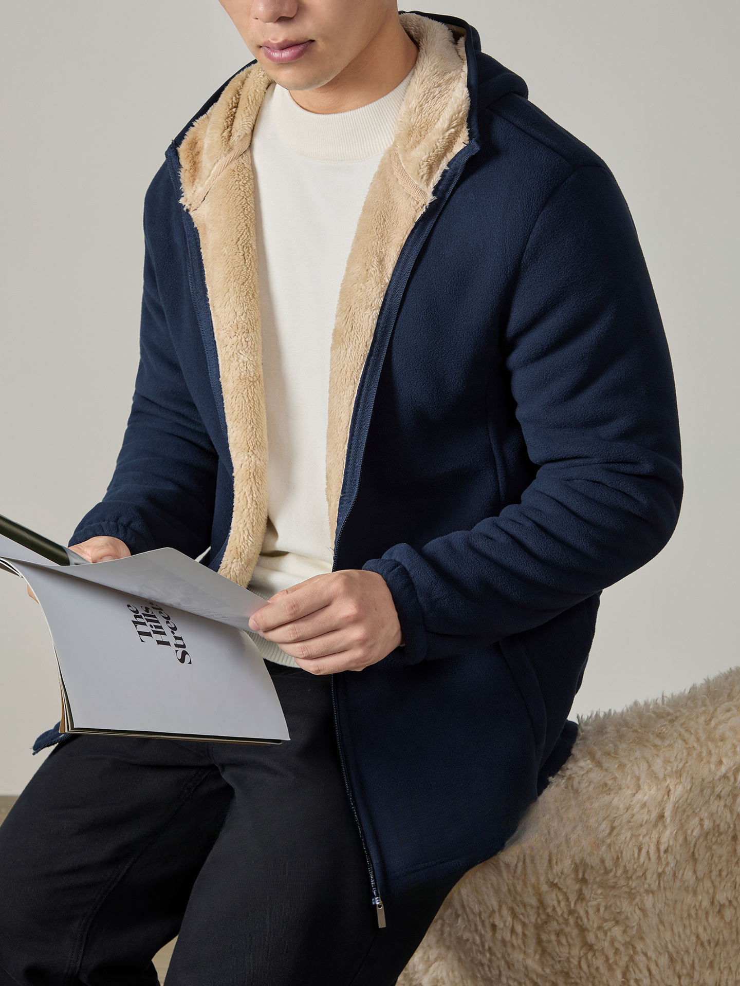 【搖粒絨&羊羔絨】雙面加絨加厚防風外套男士冬季保暖發熱連帽衫