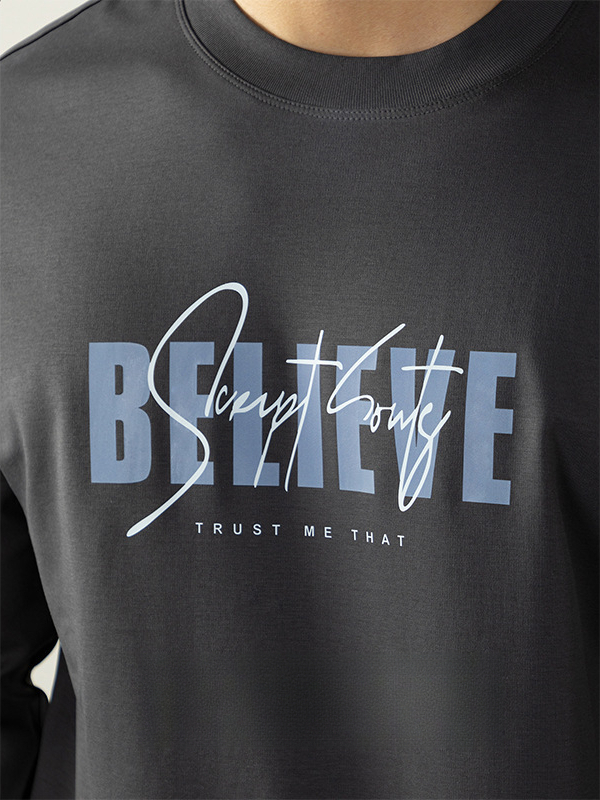 270G雙面液氨絲光棉長袖T恤男士潮流高端3D燙花秋冬休閒打底上衣