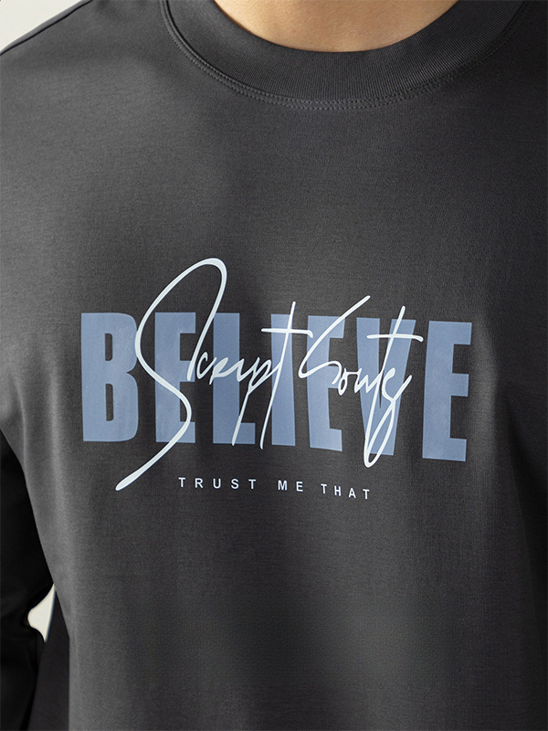 270G雙面液氨絲光棉長袖T恤男士潮流高端3D燙花秋冬休閒打底上衣