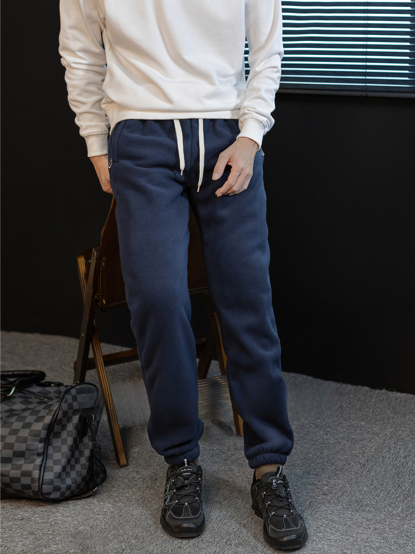 【保暖鬆弛感】聚熱搖粒絨+羊羔絨繫繩休閒長褲男士冬季加絨加厚