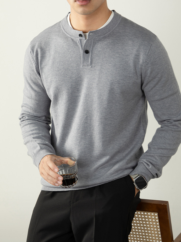 【綿羊毛X親膚莫代爾】奢紡美式亨利領毛衣男高端秋冬保暖針織衫