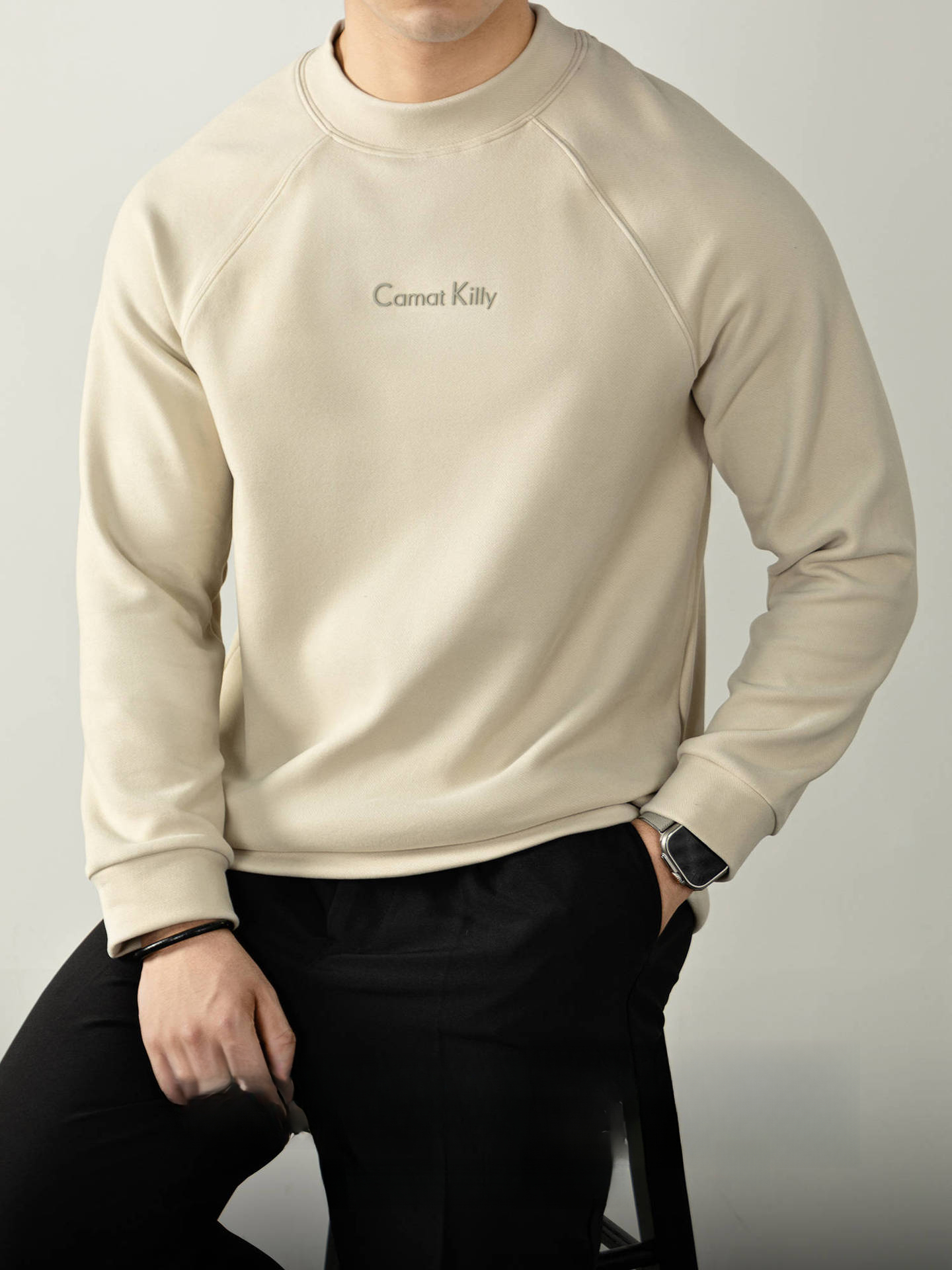 300G斜紋插肩袖圓領衛衣男秋冬加厚保暖高定質感上衣