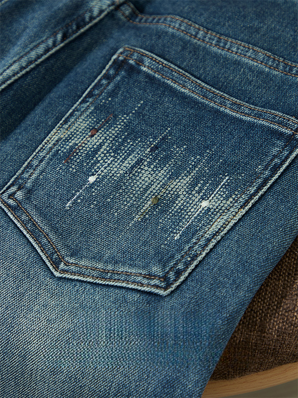 高街設計感水洗刺繡彈力牛仔褲男長褲微闊直筒透氣休閒褲秋季