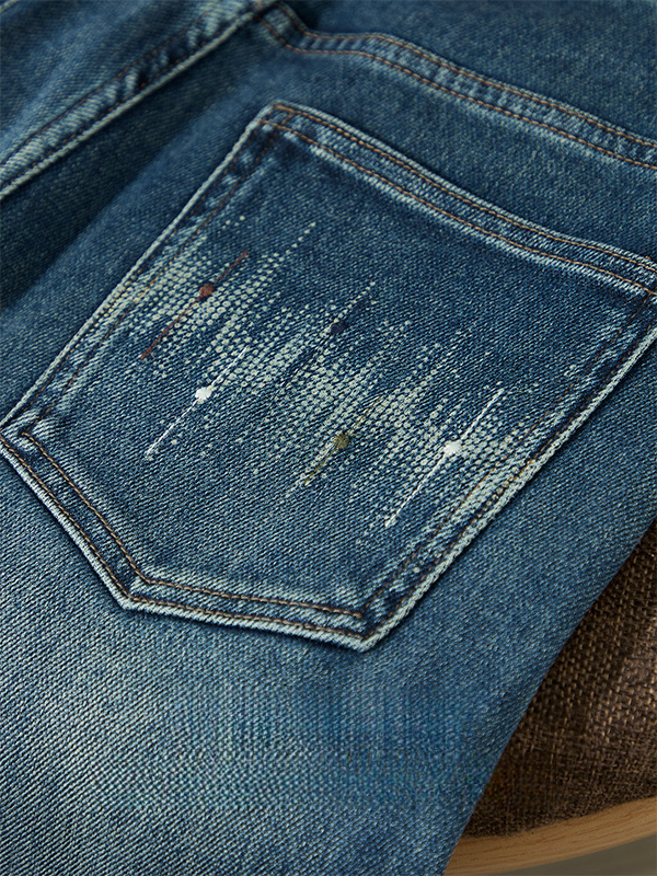 高街設計感水洗刺繡彈力牛仔褲男長褲微闊直筒透氣休閒褲秋季