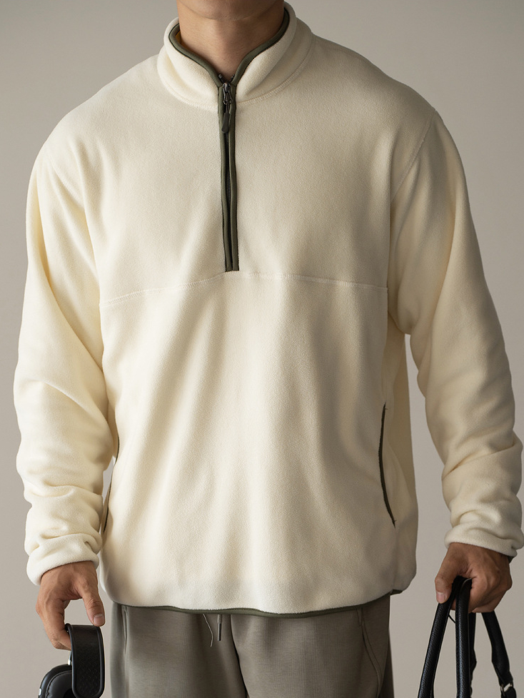 老錢風復古搖粒絨半拉鍊衛衣男秋冬加絨加厚保暖休閒長袖T恤