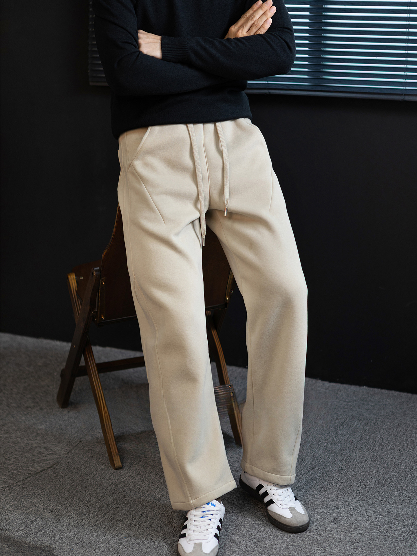 【暖御鬆弛感】高檔羊毛蠶絲加厚短絨彎刀褲男通勤保暖休閒長褲子