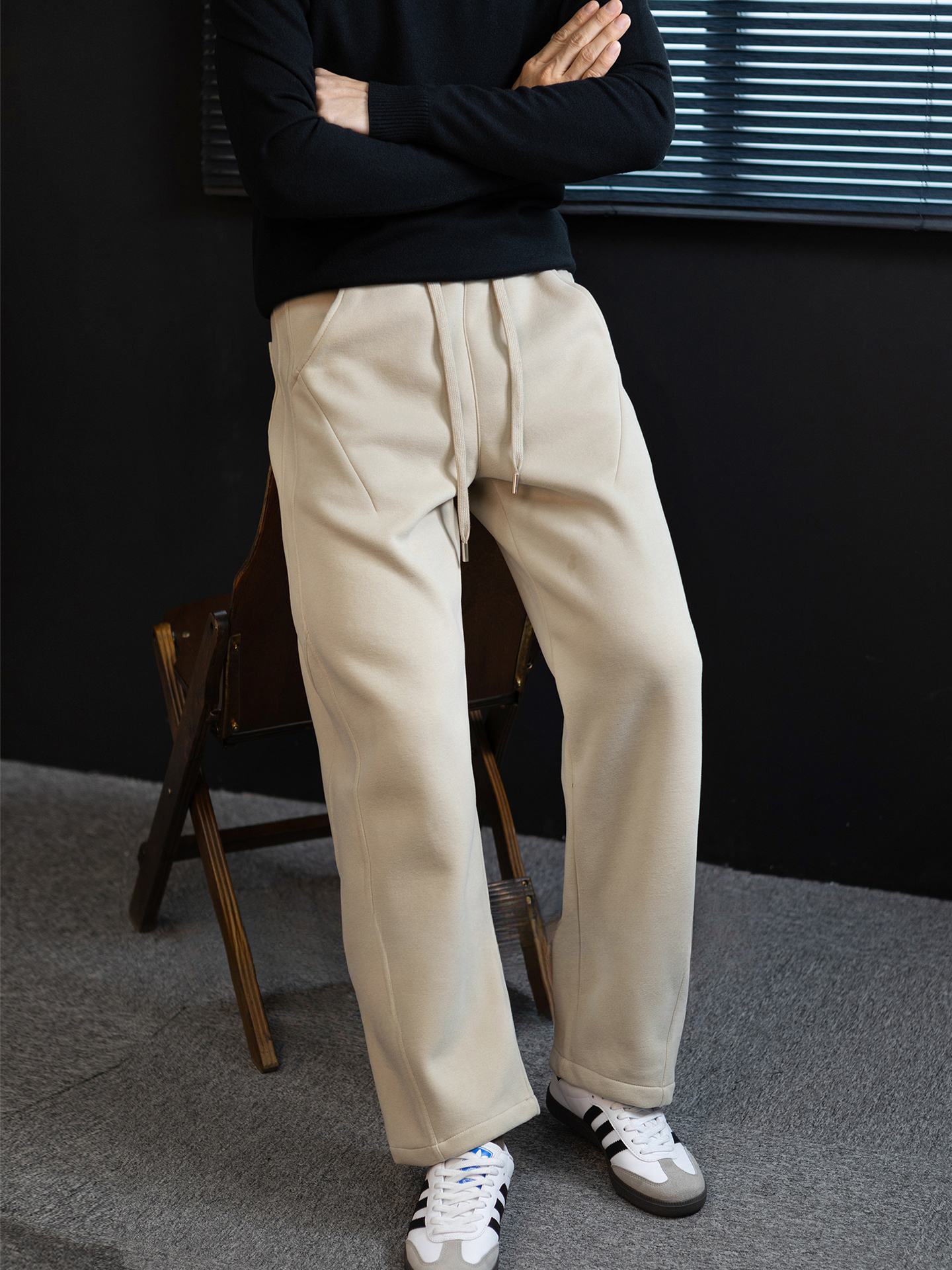 【暖御鬆弛感】高檔羊毛蠶絲加厚短絨彎刀褲男通勤保暖休閒長褲子