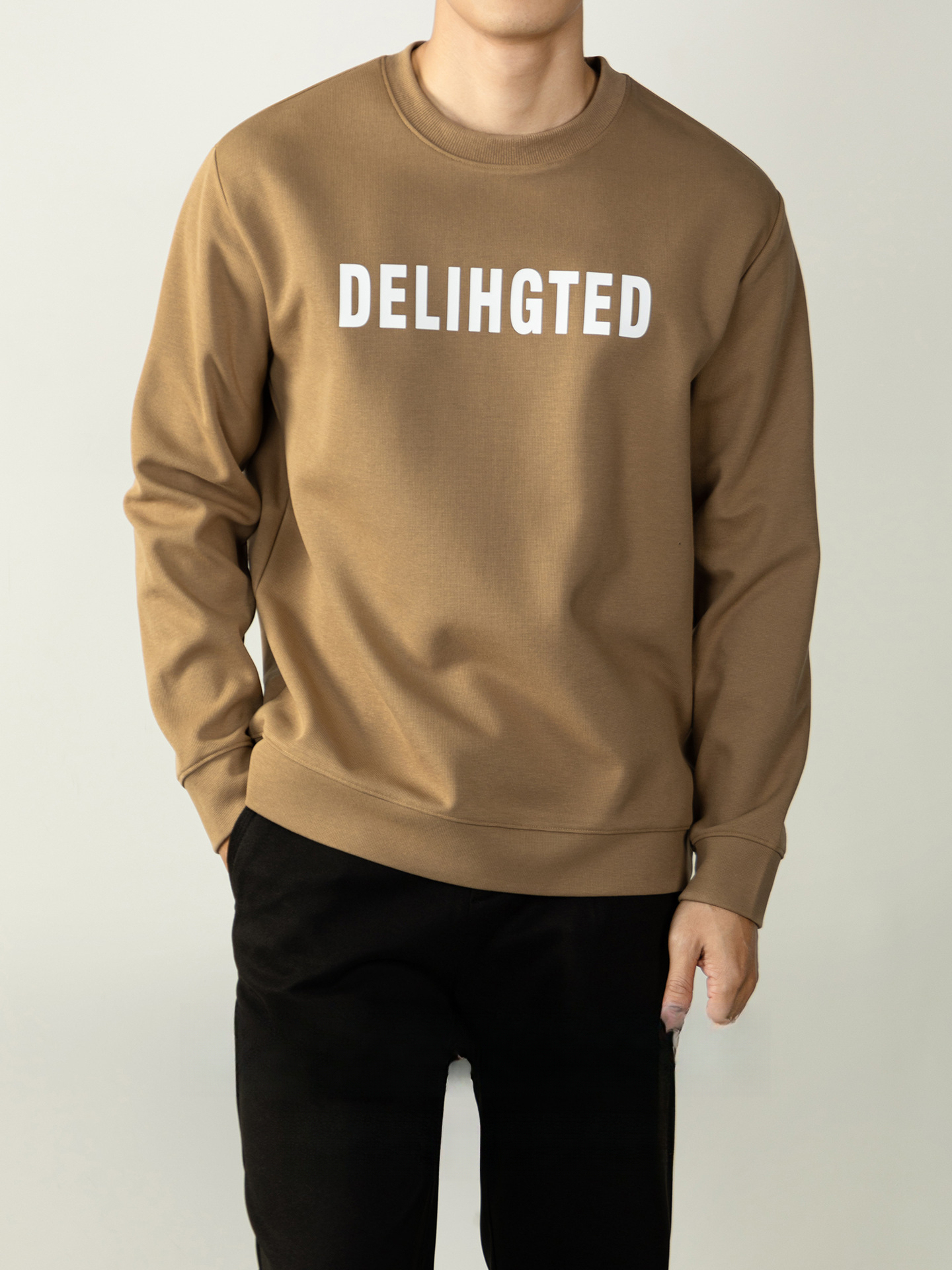 【日系慵懶風】一紗兩面親膚滑感圓領長袖衛衣男士3D印花春秋百搭