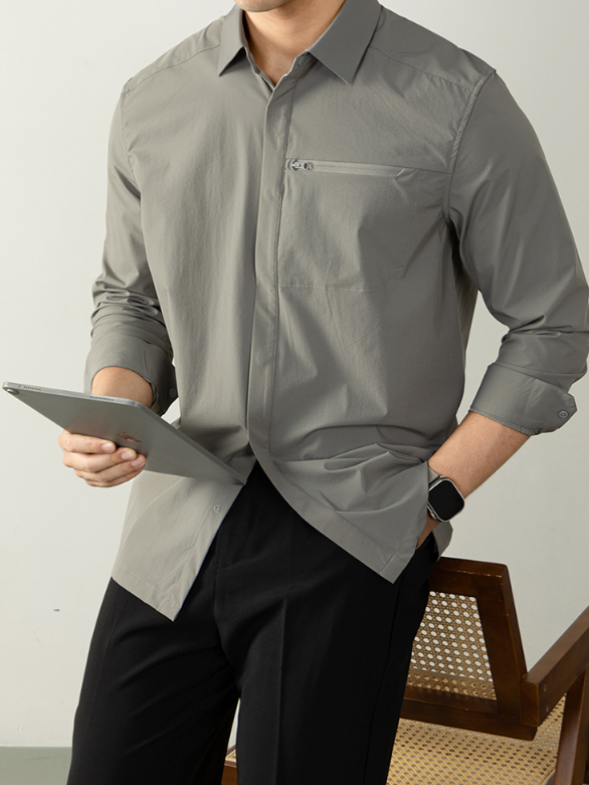【速幹免燙機能風】科技感高端襯衫男長袖膚感春秋職場通勤輕商務