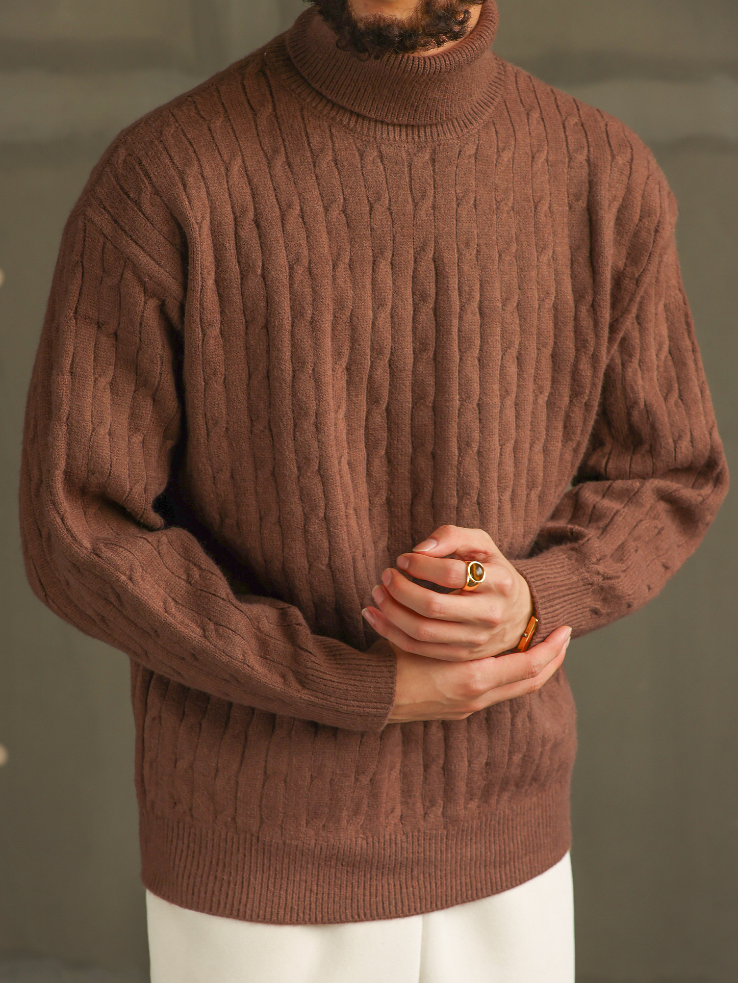 【暖冬隨行】重磅保暖高領麻花毛衣男慵懶套頭內搭針織衫