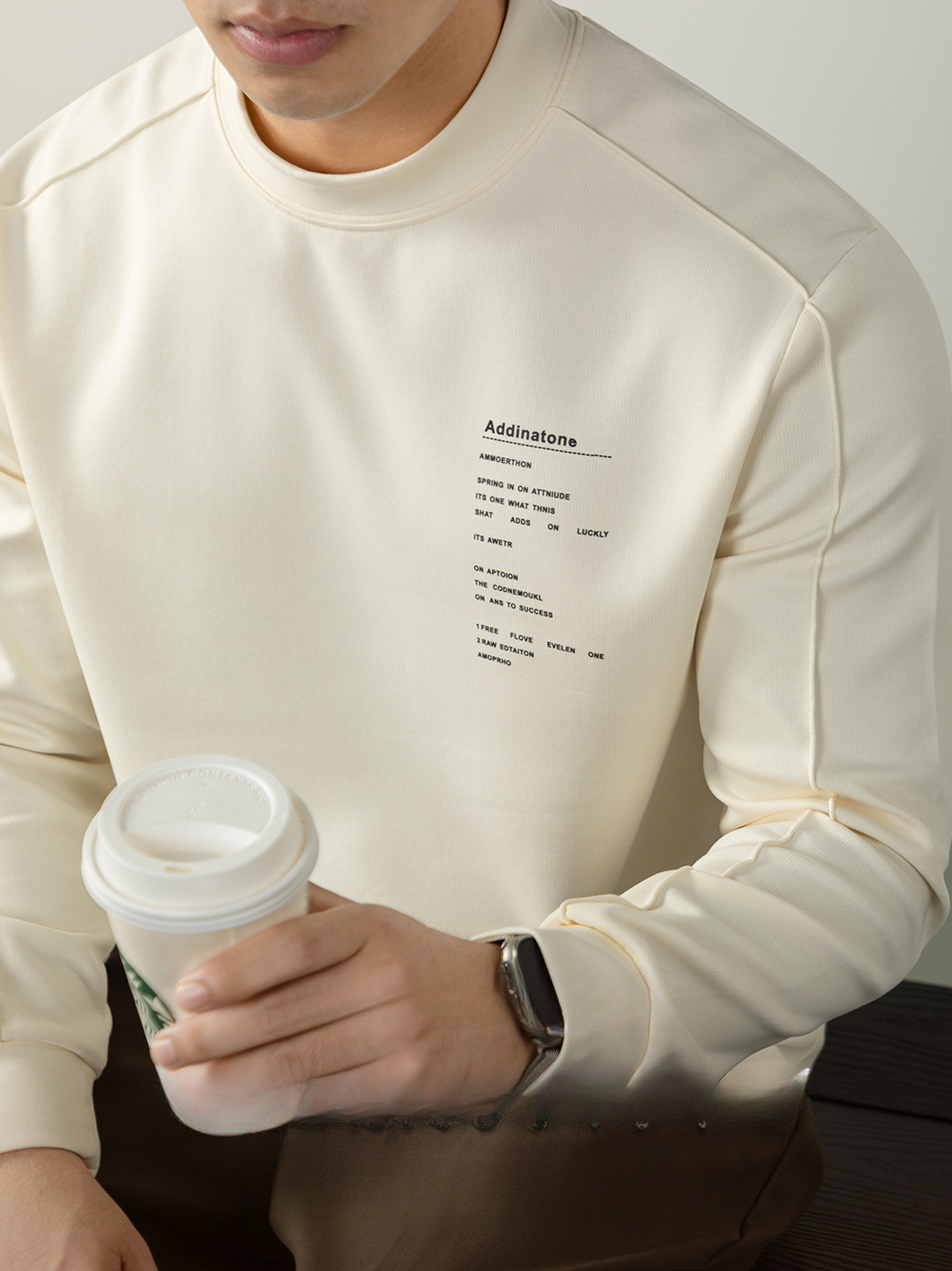 日系340G重磅秋田風半高領男士寬鬆衛衣秋冬季字母印花休閒高級感