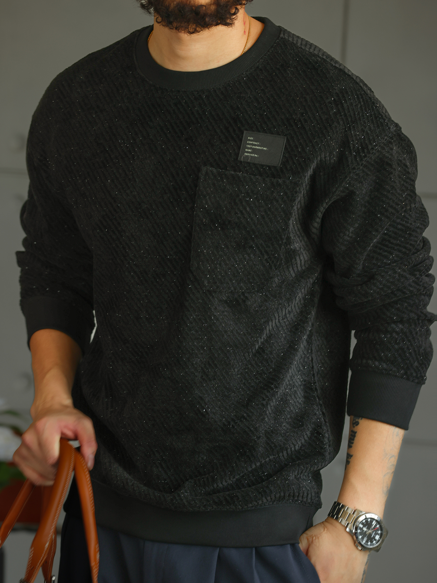 【都市輕旅】重磅圓領衛衣男高端秋季肌理感設計長袖上衣