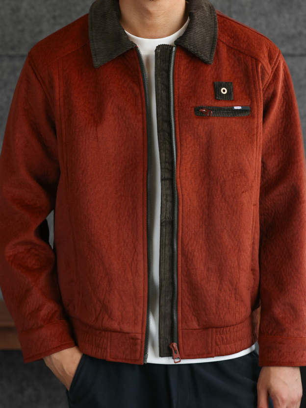 【谷仓美学】重磅灯芯绒撞色翻领毛呢外套男士呢子夹克男