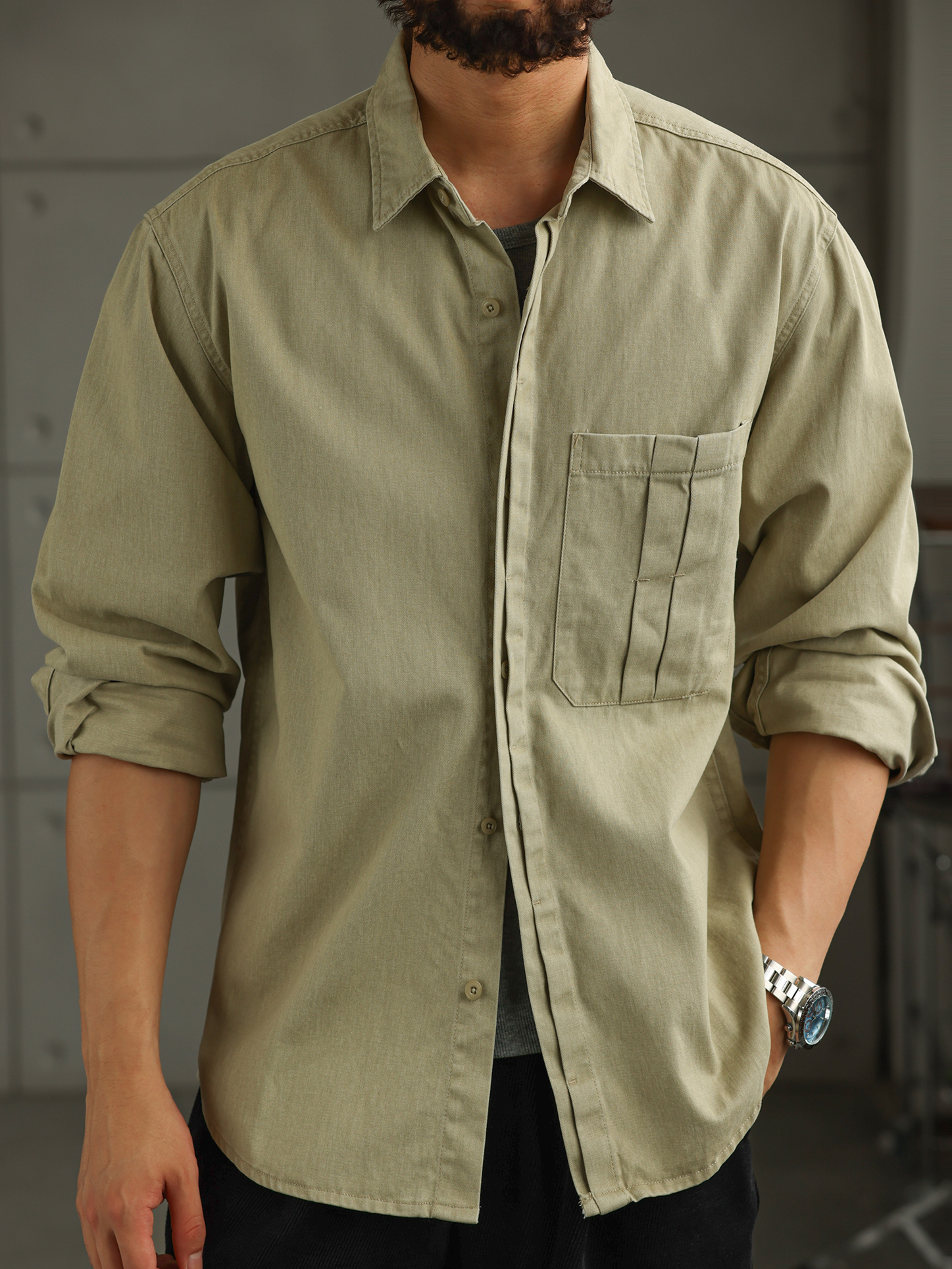 【智域回廊】美式纯棉工装衬衫男士长袖秋季休闲衬衣外套