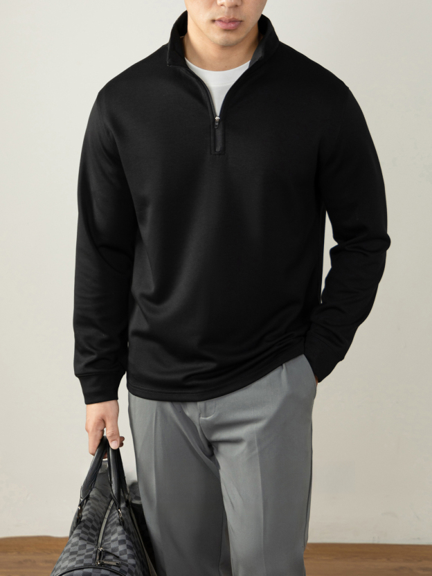 【親膚莫代爾】日系320G重磅半拉鍊立領衛衣男高端商務通勤慵懶風