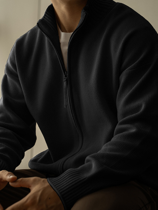 拉鍊開衫毛衣外套男士秋冬立領微寬鬆針織衫基礎休閒上衣