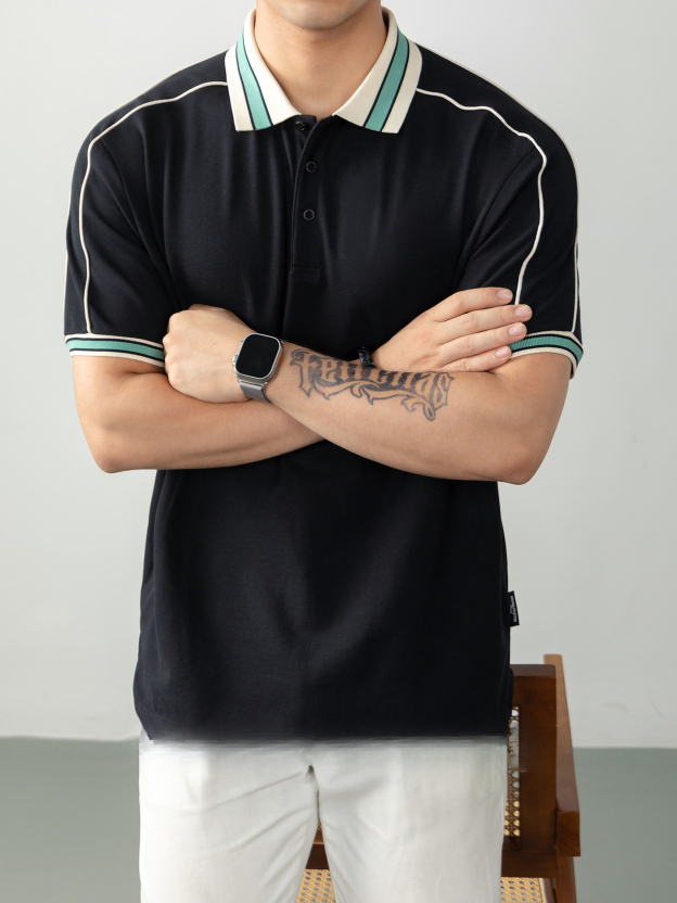 【涼感】液氨珠地棉撞色條紋POLO衫男士短袖夏季薄款休閒翻領T恤