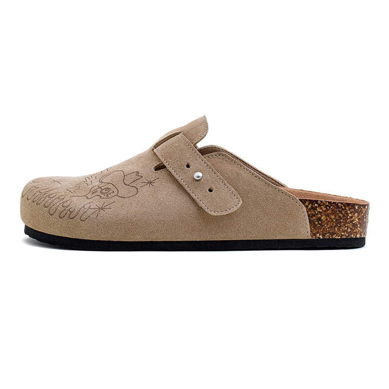 插畫版勃肯穆勒鞋半拖厚底外穿釣魚平底包頭涼拖鞋男夏-Retro's Wear