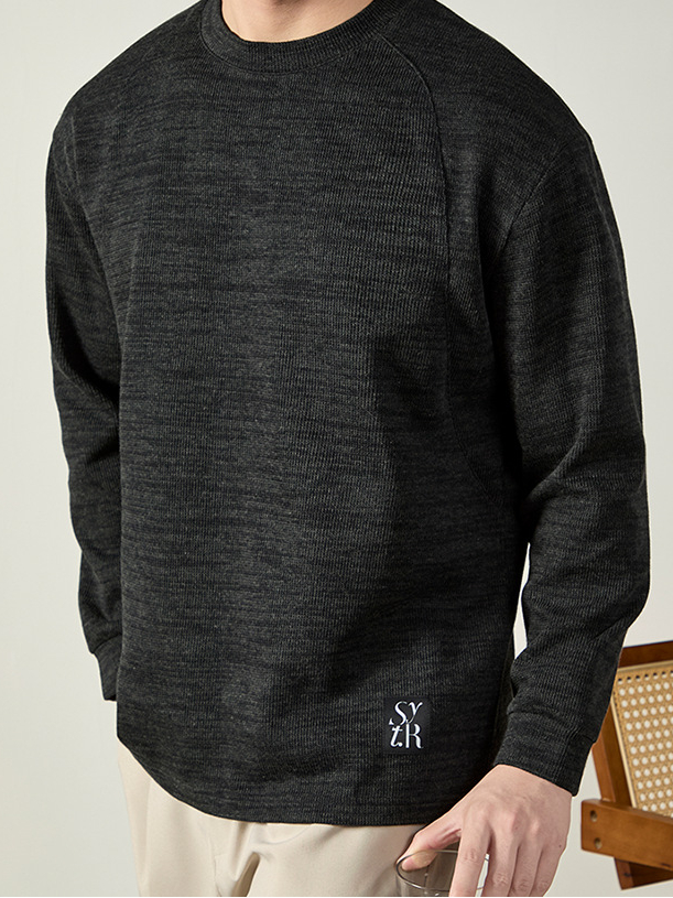 鬆弛感| 350G重磅麻花棉寬鬆長袖T恤男春秋時尚車標落肩衛衣