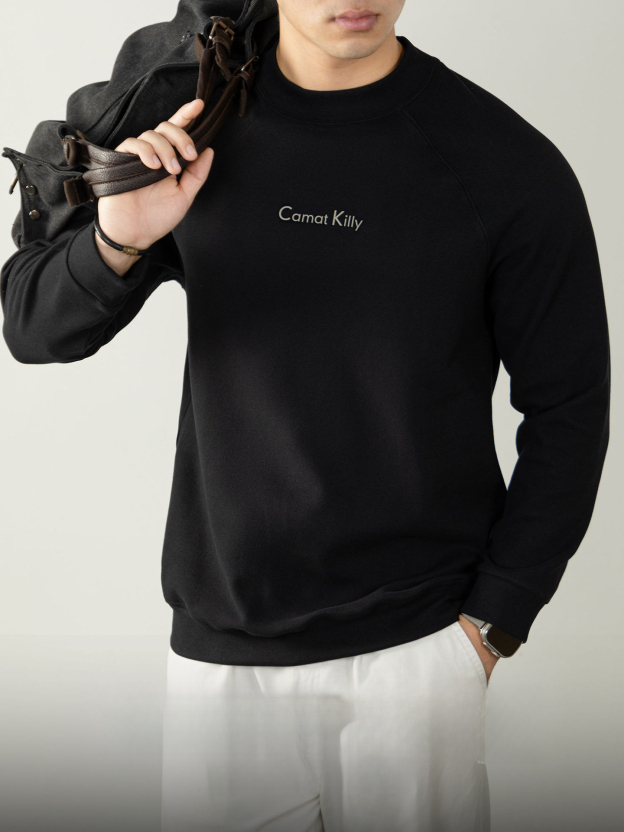 300G斜紋插肩袖圓領衛衣男秋冬加厚保暖高定質感上衣