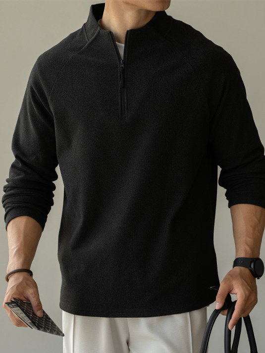 老錢風德絨面料拉鍊立領衛衣男士2025年秋冬季高彈長袖新款T恤男