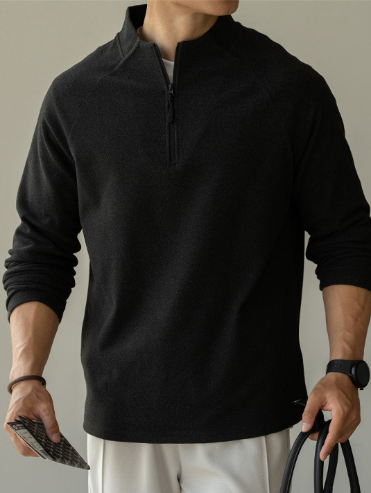 老錢風德絨面料拉鍊立領衛衣男士2025年秋冬季高彈長袖新款T恤男