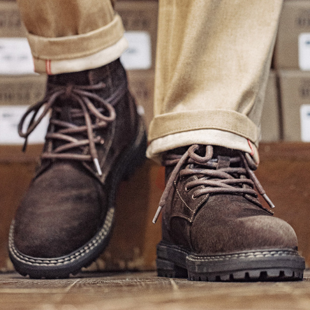 荒野尋棕復古工裝靴秋季新款男鞋休閒中幫厚底真皮透氣馬丁靴-Retro's Wear