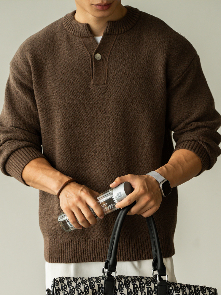 老錢風7針芝麻底提花小V領針織衫男士2025秋冬新款休閒長袖T恤男